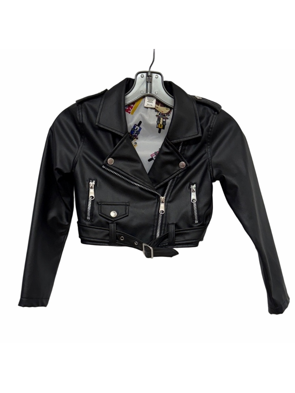 Harajuku Mini For Target Girls M 7/8 Black Faux Leather Moto Jacket Belted